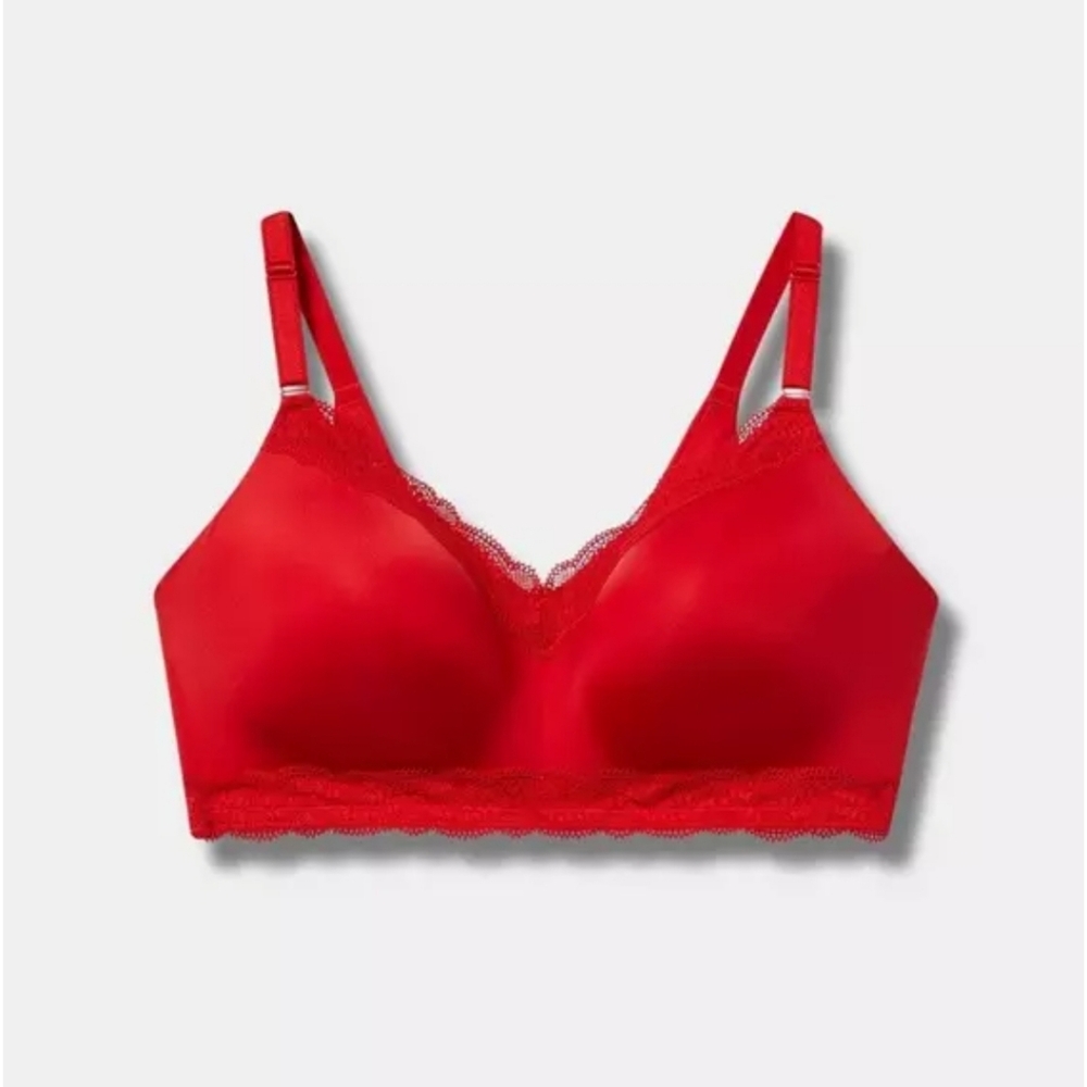 Red Lace Trim Wireless Bra